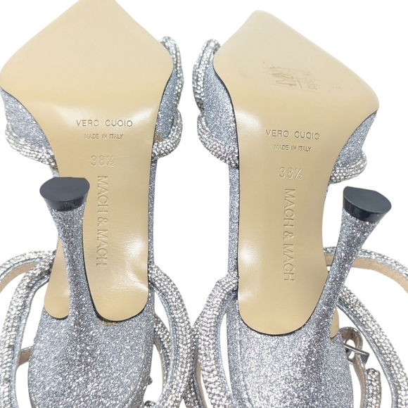 NIB MACH & MACH Double Bow Crystal Glittered Silver Pointed Toe Pump Size 38.5 - Picture 12 of 16